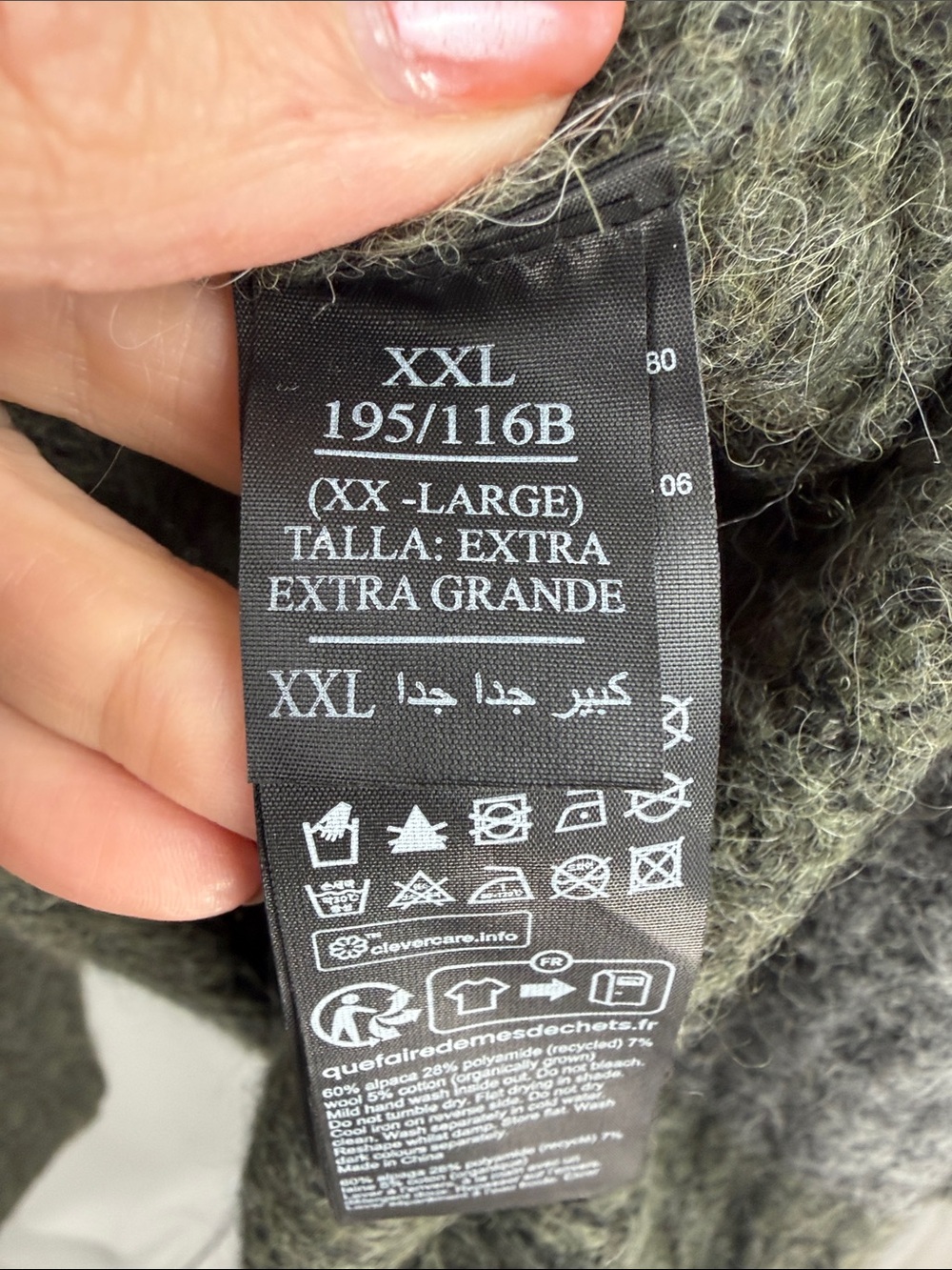 AllSaints Sur Crew Distressed Alpaca Wool Sweater Green Black XXL NWOT - Picture 7 of 11